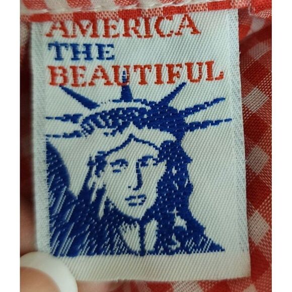 Vintage 60s Gingham Check Blouse Top Womens Size L Red White Country Western Pin - Picture 3 of 3